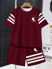 2pcs Big Boys Minimalist Round Neck Tee & Shorts Set - Classic