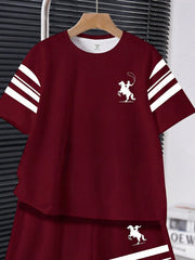 2pcs Big Boys Minimalist Round Neck Tee & Shorts Set - Classic