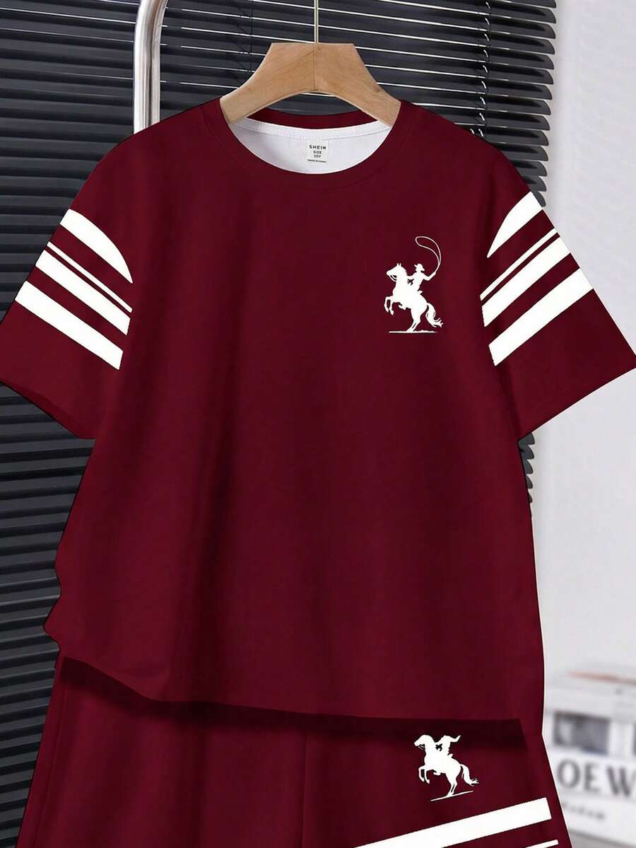 2pcs Big Boys Minimalist Round Neck Tee & Shorts Set - Classic