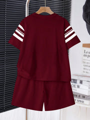 2pcs Big Boys Minimalist Round Neck Tee & Shorts Set - Classic