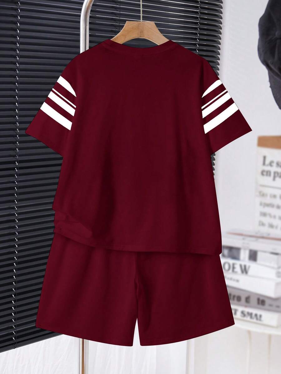 2pcs Big Boys Minimalist Round Neck Tee & Shorts Set - Classic