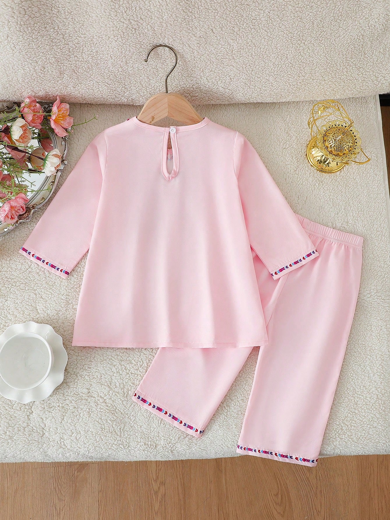 2pcs Girls Sequin Butterfly Embroidered Top & Pants Set - Blush | 2...
