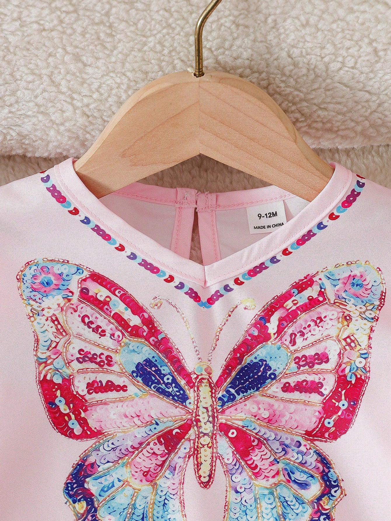2pcs Girls Sequin Butterfly Embroidered Top & Pants Set - Blush | 2...