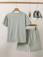 2pcs Boys Graphic Print Tee & Shorts Set - Sage | 21 Century Kids