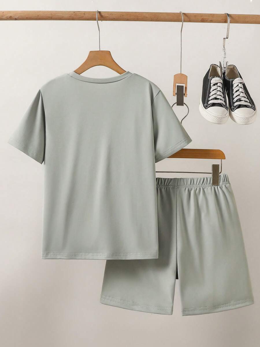 2pcs Boys Graphic Print Tee & Shorts Set - Sage | 21 Century Kids