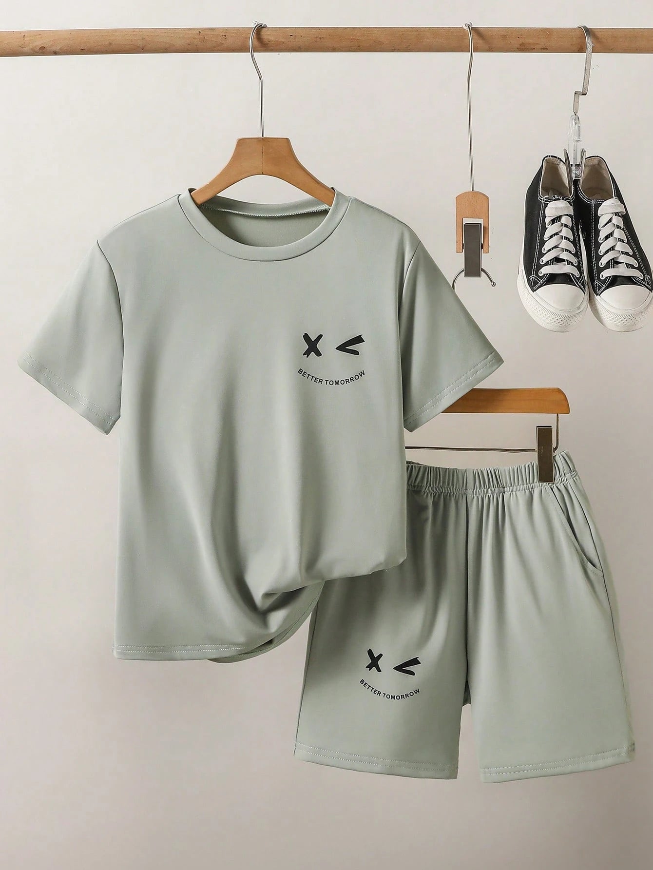 2pcs Boys Graphic Print Tee & Shorts Set - Sage | 21 Century Kids