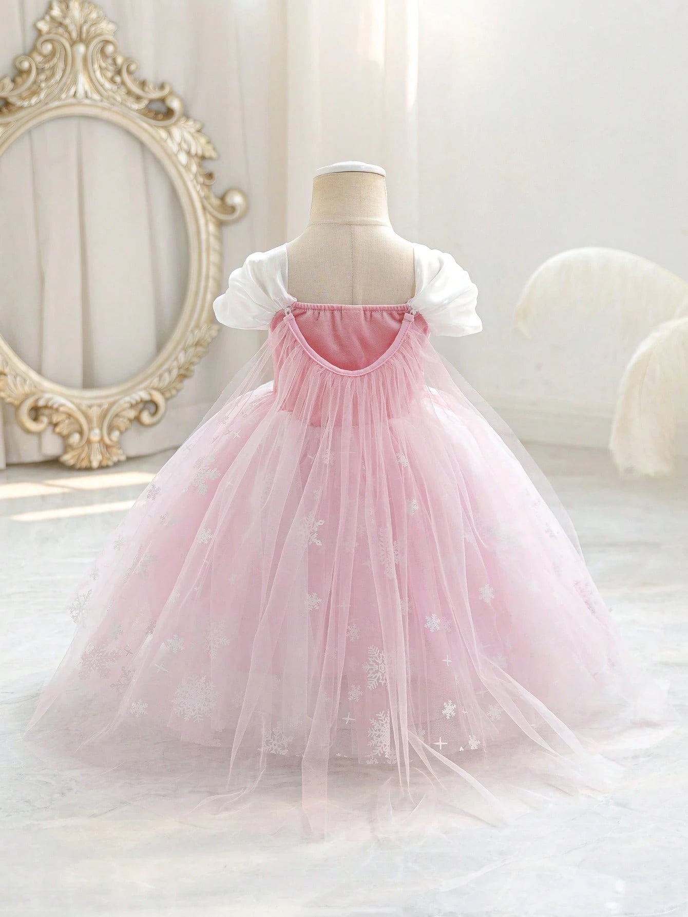 Girls Snowflake Print Tulle Ball Gown Princess Dress - Blush | 21 C...