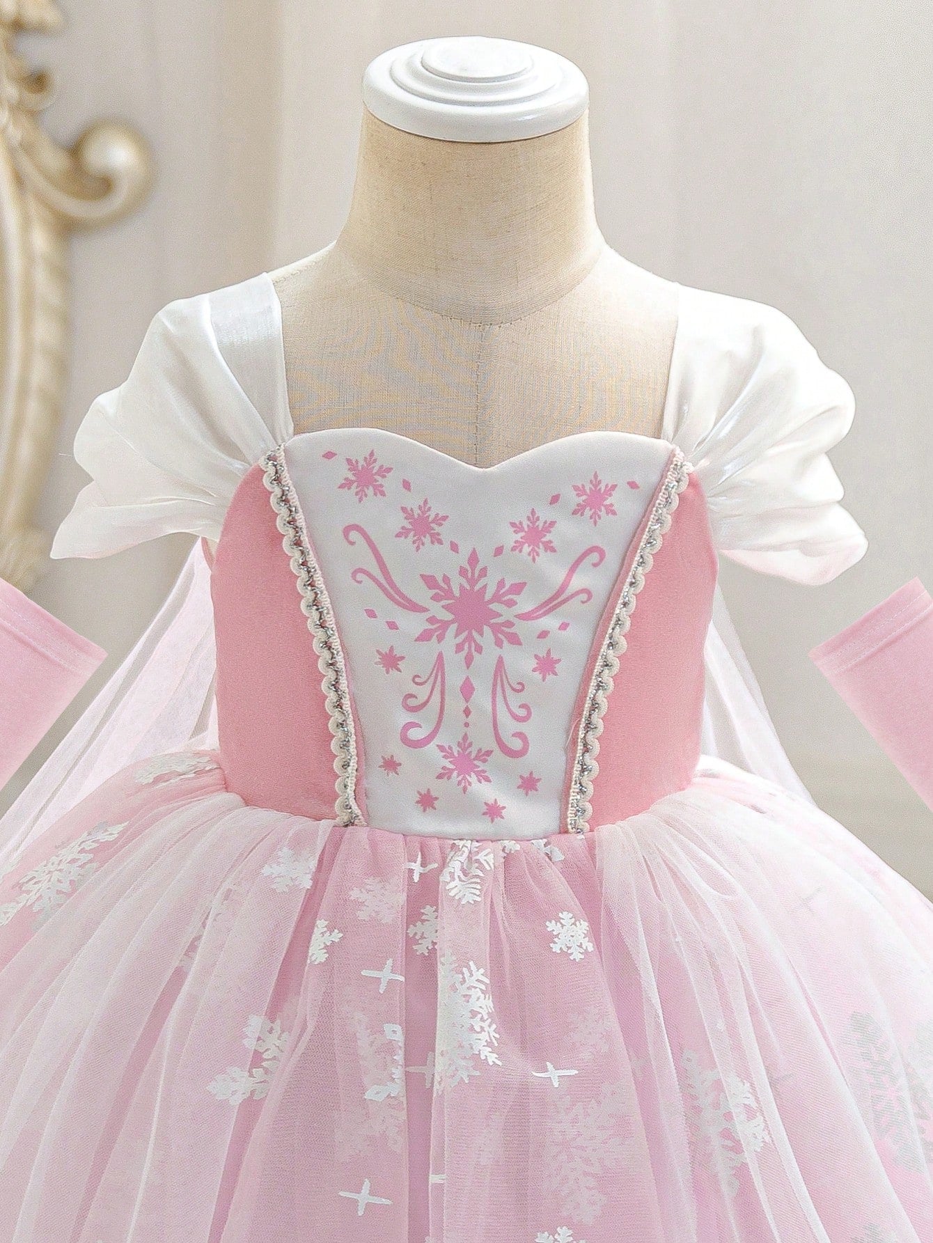 Girls Snowflake Print Tulle Ball Gown Princess Dress - Blush | 21 C...