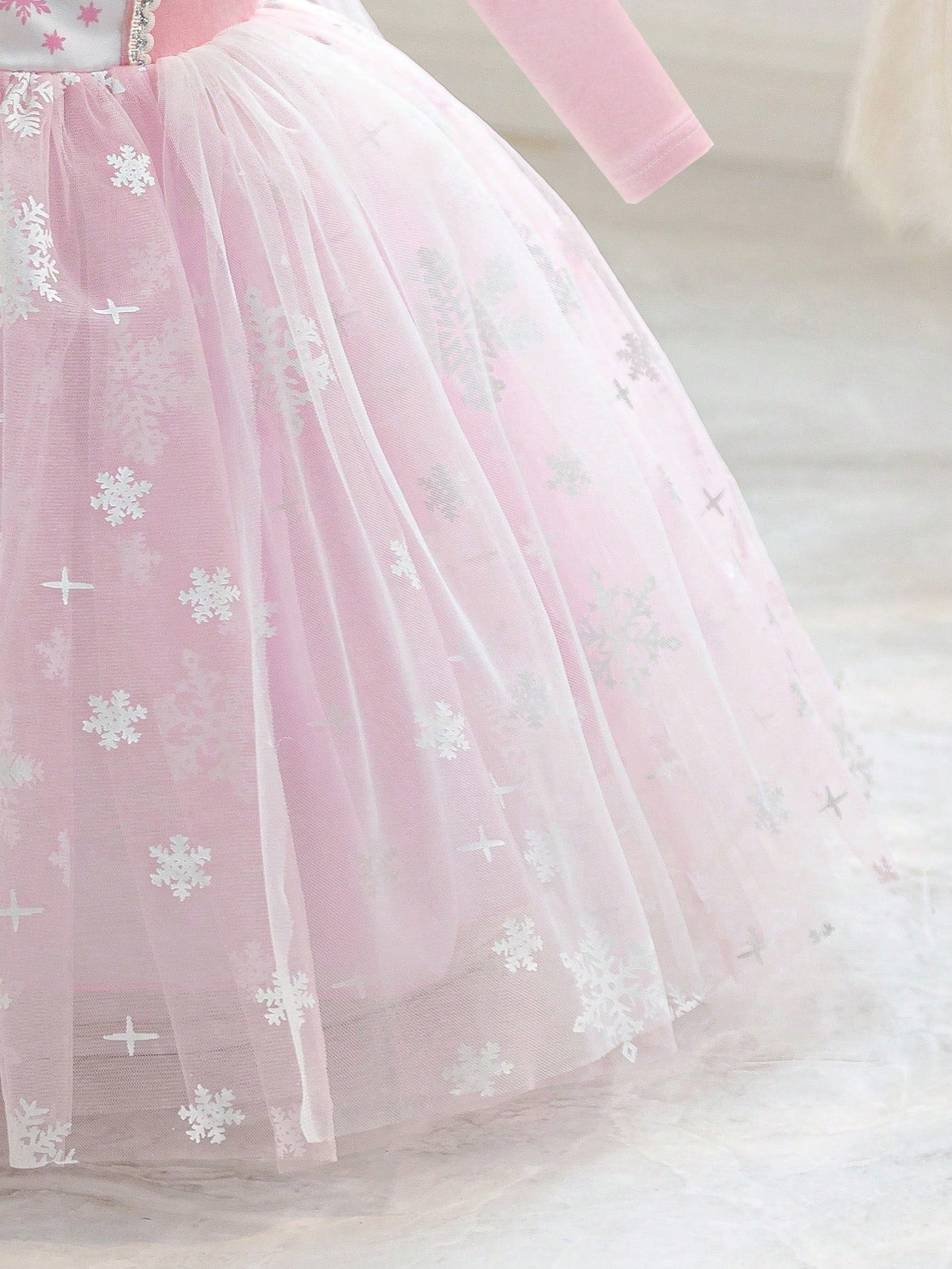 Girls Snowflake Print Tulle Ball Gown Princess Dress - Blush | 21 C...