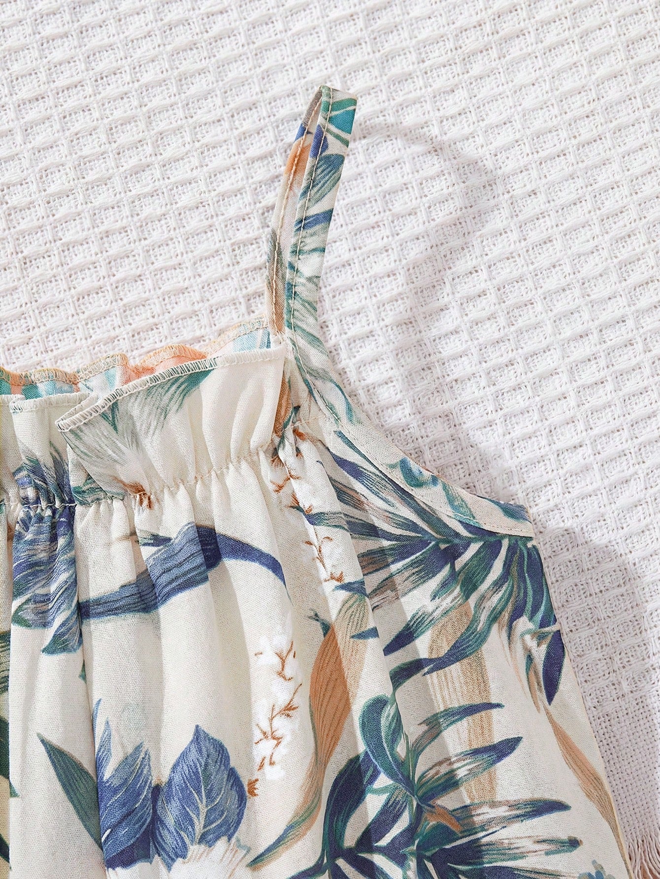 Girls Tropical Floral Spaghetti Strap Harem Jumpsuit - Ivory