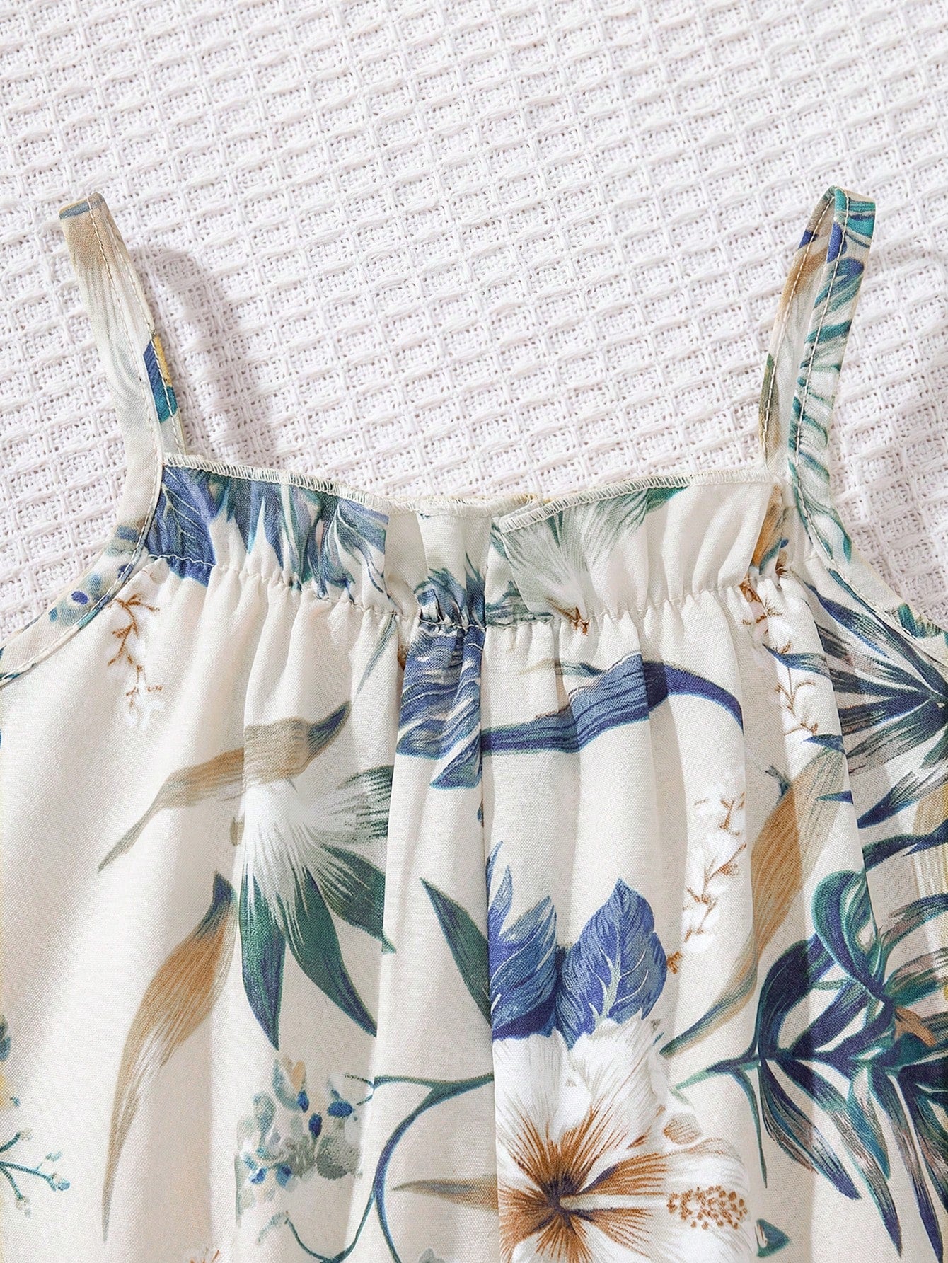 Girls Tropical Floral Spaghetti Strap Harem Jumpsuit - Ivory