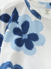 2pcs Big Girls Floral Print Tee & Wide-Leg Pants Set - Cobalt | 21 ...