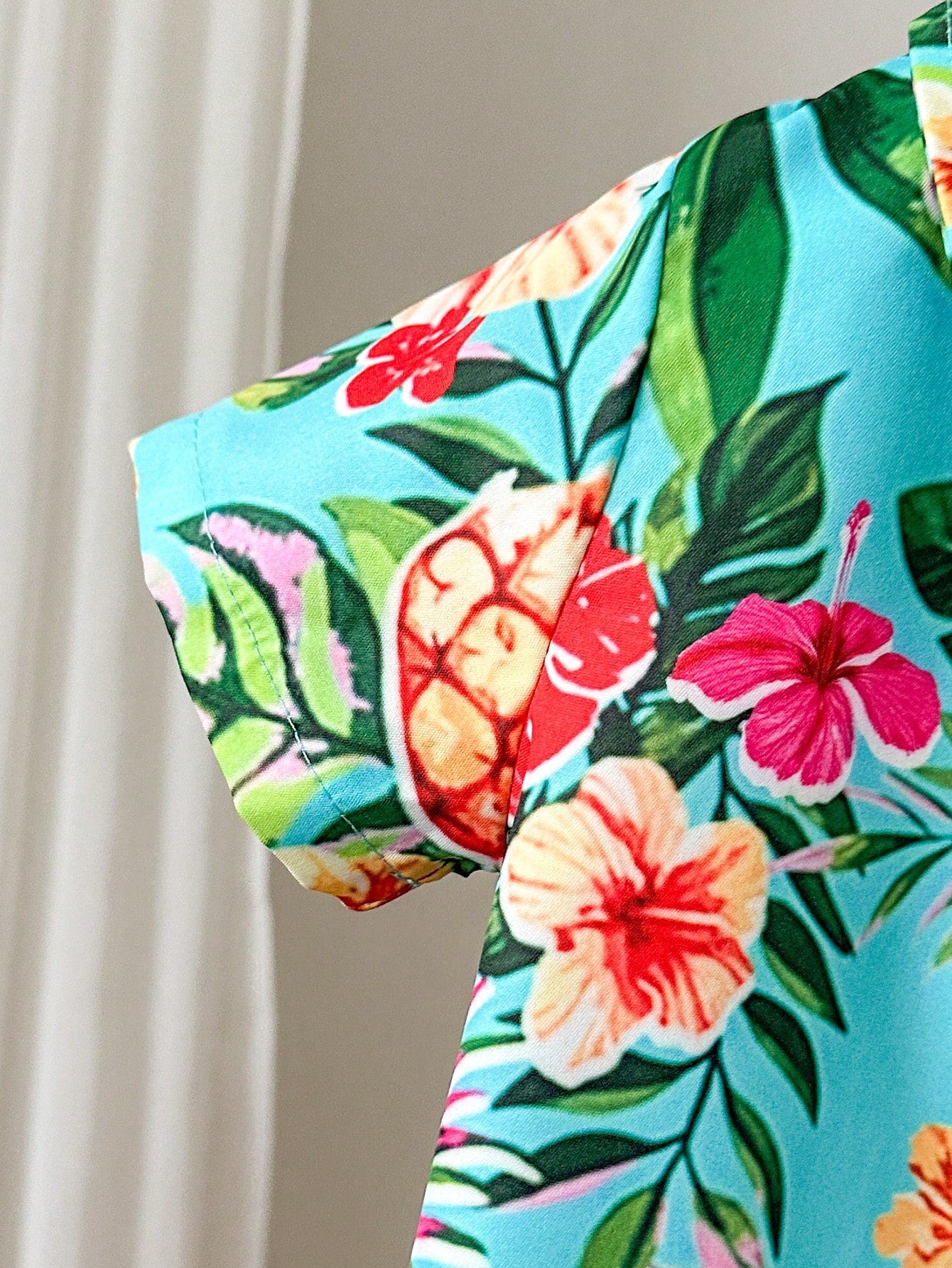 2pcs Boys Tropical Hibiscus Print Shirt & Shorts Set - Aqua | 21 Ce...