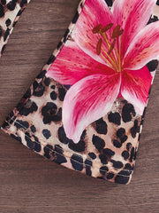 2pcs Girls Lily Print Leopard Halter Top & Flare Pants Set - Latte ...