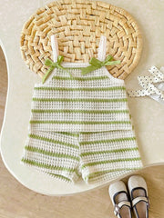 Girls Striped Knit Camisole & Shorts Set - Ivory
