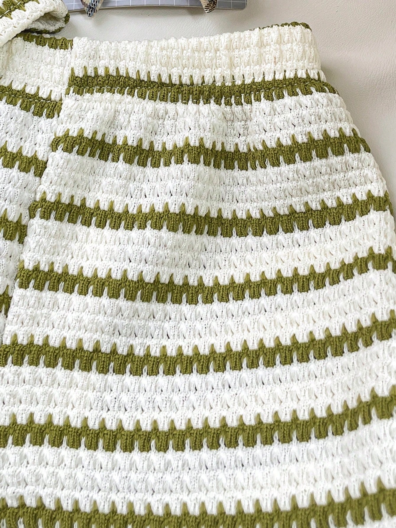 Girls Striped Knit Camisole & Shorts Set - Ivory