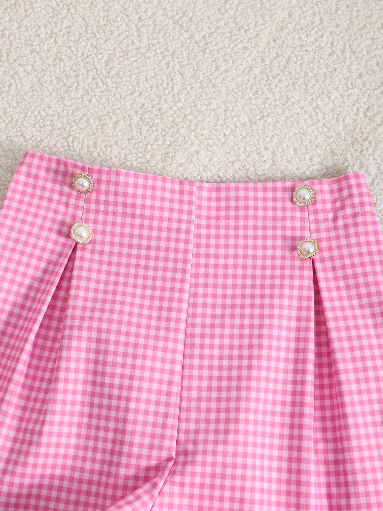 2pcs Big Girls Gingham One-Shoulder Top & Shorts Set - Peony | 21 C...