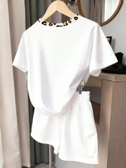 2pcs Big Girls Leopard Bow Graphic Tee & Shorts Set - Ivory | 21 Ce...
