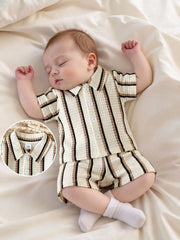 2pcs Baby Boys Waffle Knit Polo Shirt & Shorts Set - Ecru | 21 Cent...