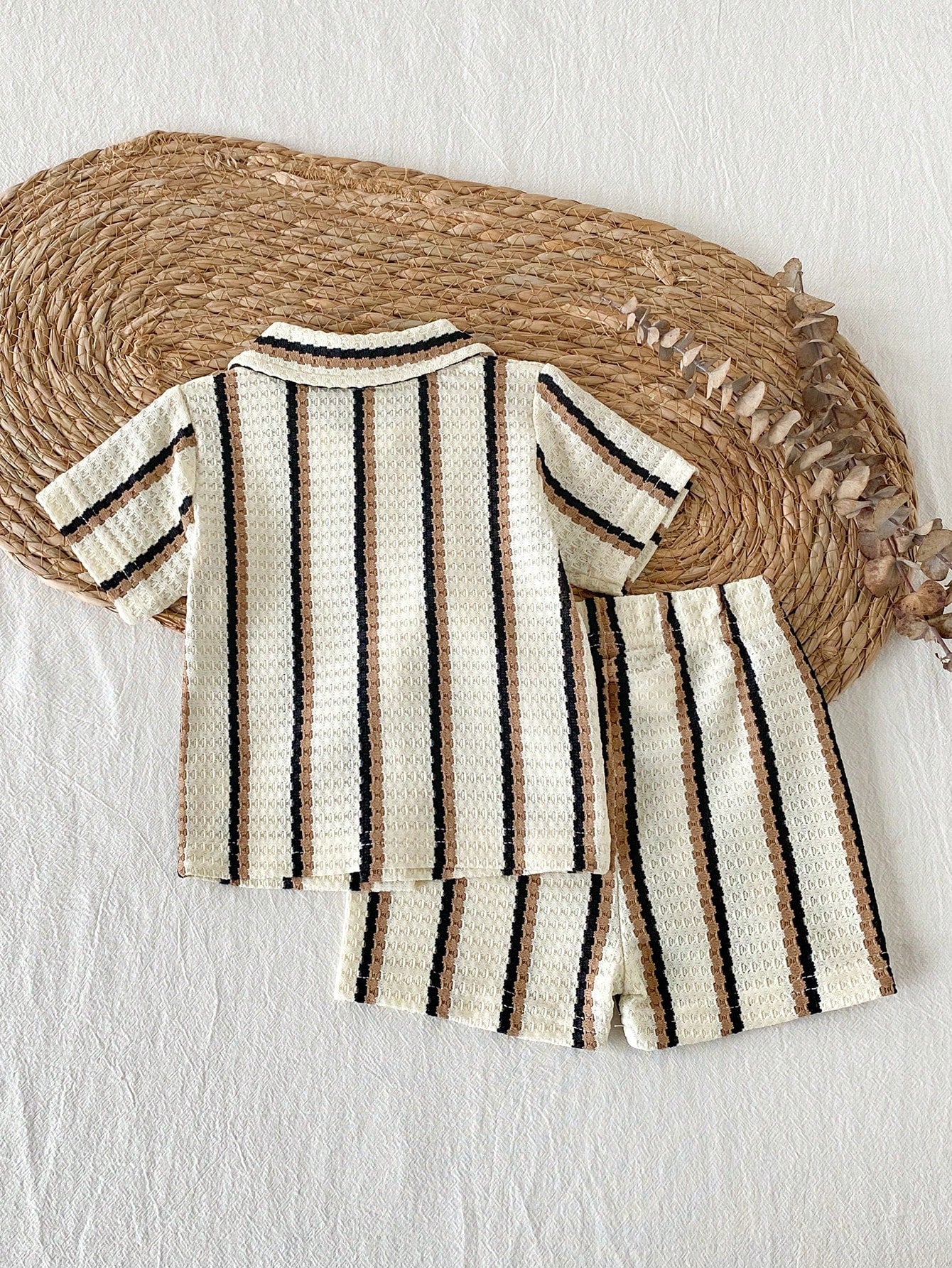 2pcs Baby Boys Waffle Knit Polo Shirt & Shorts Set - Ecru | 21 Cent...
