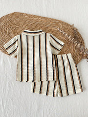 2pcs Baby Boys Waffle Knit Polo Shirt & Shorts Set - Ecru | 21 Cent...