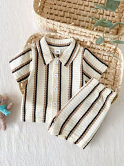 2pcs Baby Boys Waffle Knit Polo Shirt & Shorts Set - Ecru | 21 Cent...