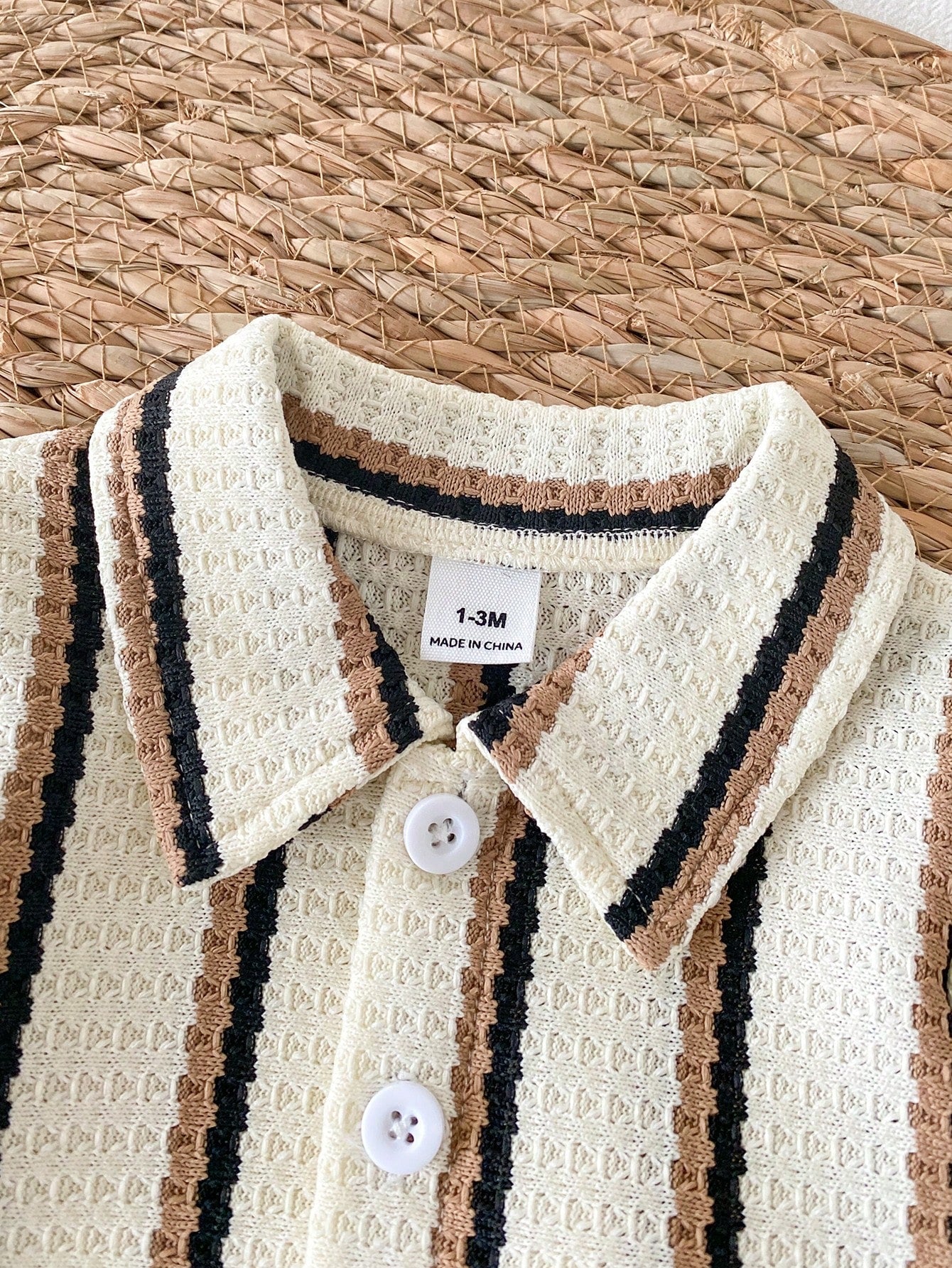 2pcs Baby Boys Waffle Knit Polo Shirt & Shorts Set - Ecru | 21 Cent...