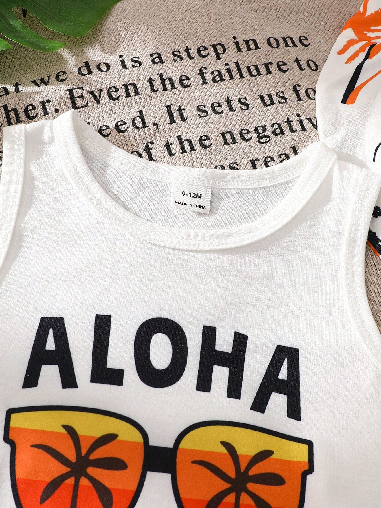 3pcs Boys Aloha Graphic Tank Top & Palm Print Shorts Set - Ivory | ...
