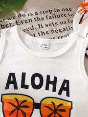 3pcs Boys Aloha Graphic Tank Top & Palm Print Shorts Set - Ivory | ...