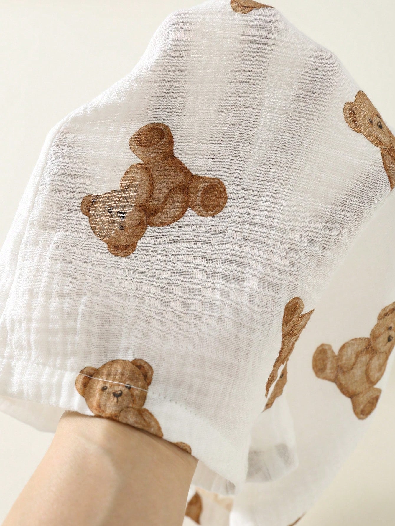 Boys Teddy Bear Print Bib Overalls & Bucket Hat Set - Ivory