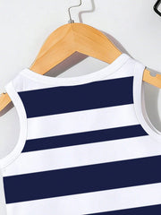 2pcs Boys Nautical Stripe Equestrian Print Tank & Shorts Set - Ivory