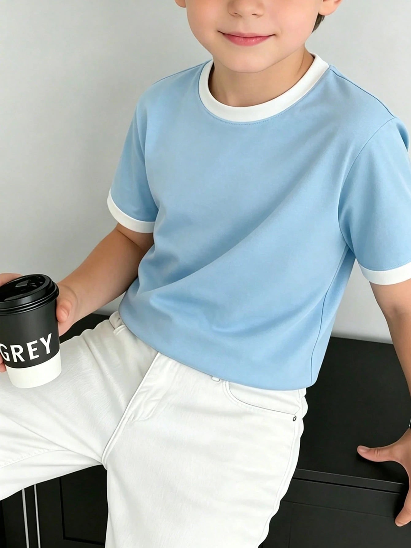 Big Boys Contrast Tipped Drop Shoulder T-Shirt - Cerulean | 21 Cent...