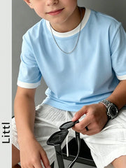 Big Boys Contrast Tipped Drop Shoulder T-Shirt - Cerulean | 21 Cent...