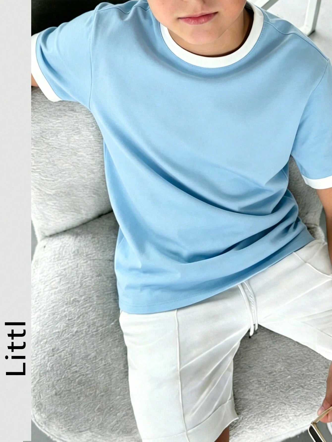 Big Boys Contrast Tipped Drop Shoulder T-Shirt - Cerulean | 21 Cent...