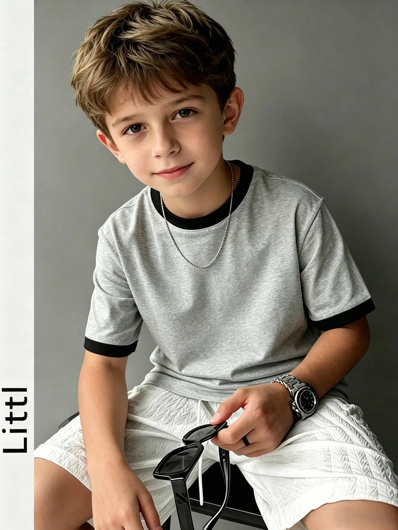 Big Boys Contrast Ringer Drop Shoulder T-Shirt - Ash | 21 Century Kids