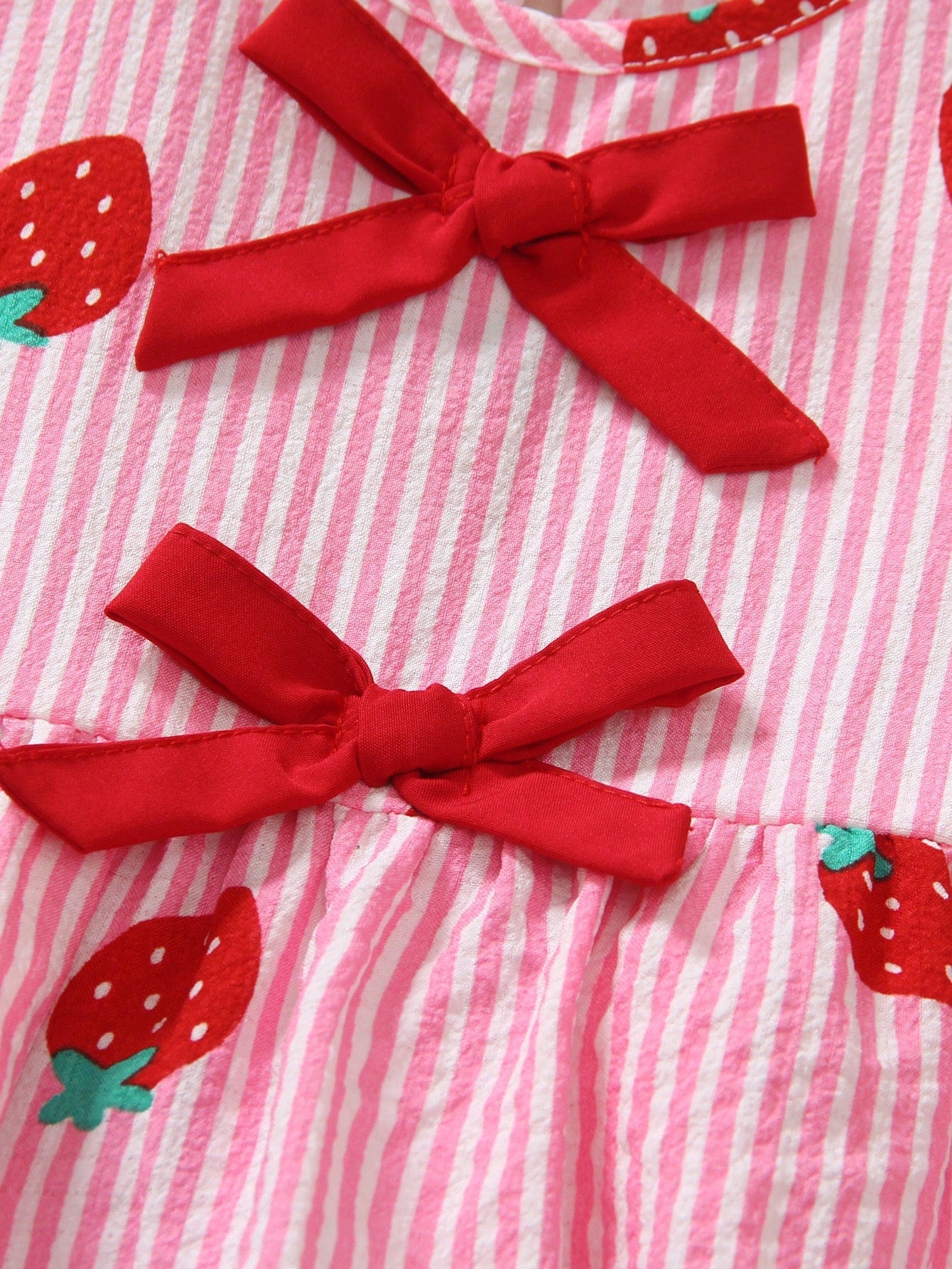 2pcs Girls Strawberry Print Ruffle Peplum Top & Wide-Leg Pants - Blush