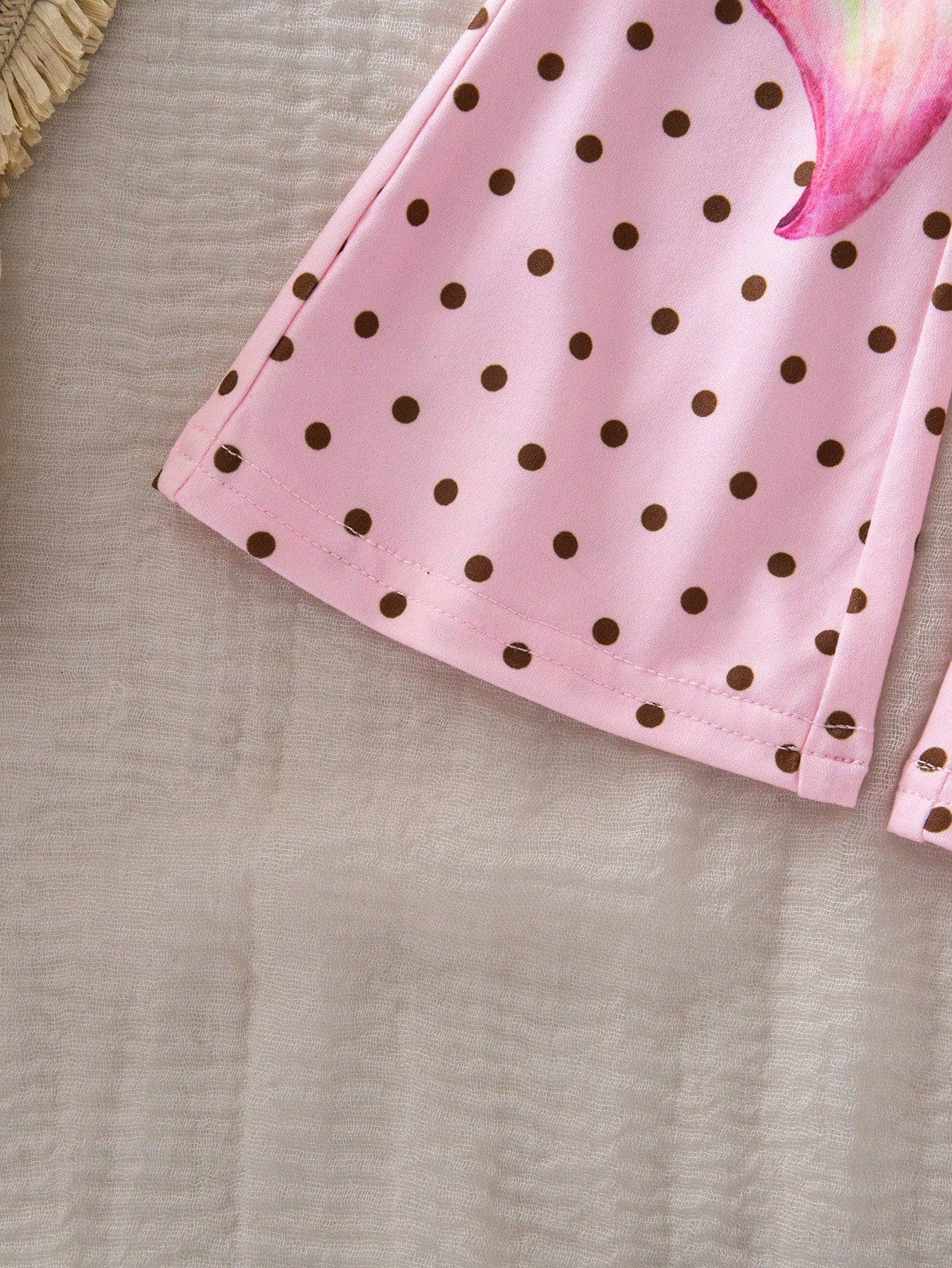 2pcs Girls Lily Print Polka Dot Halter Top & Bell-Bottom Pants - Bl...