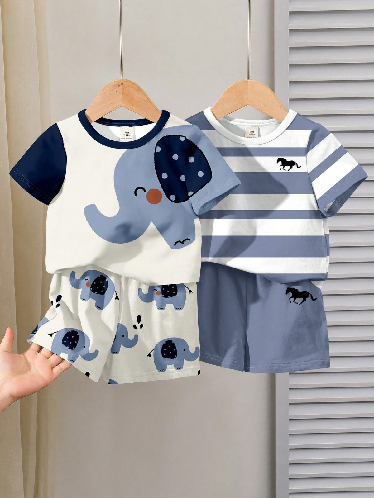 2pcs Boys Elephant Print T-Shirt & Shorts Set - Isabelline