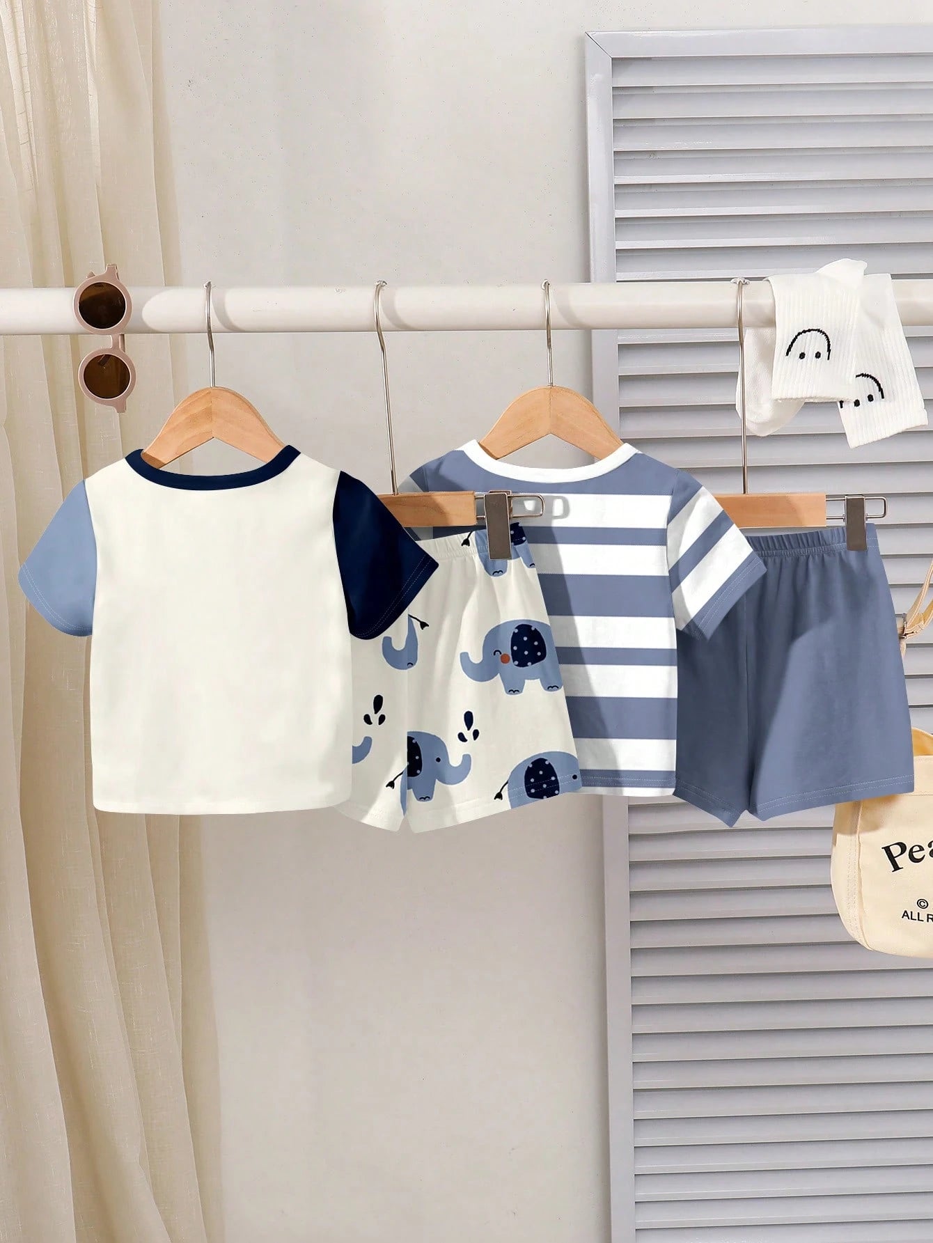 2pcs Boys Elephant Print T-Shirt & Shorts Set - Isabelline
