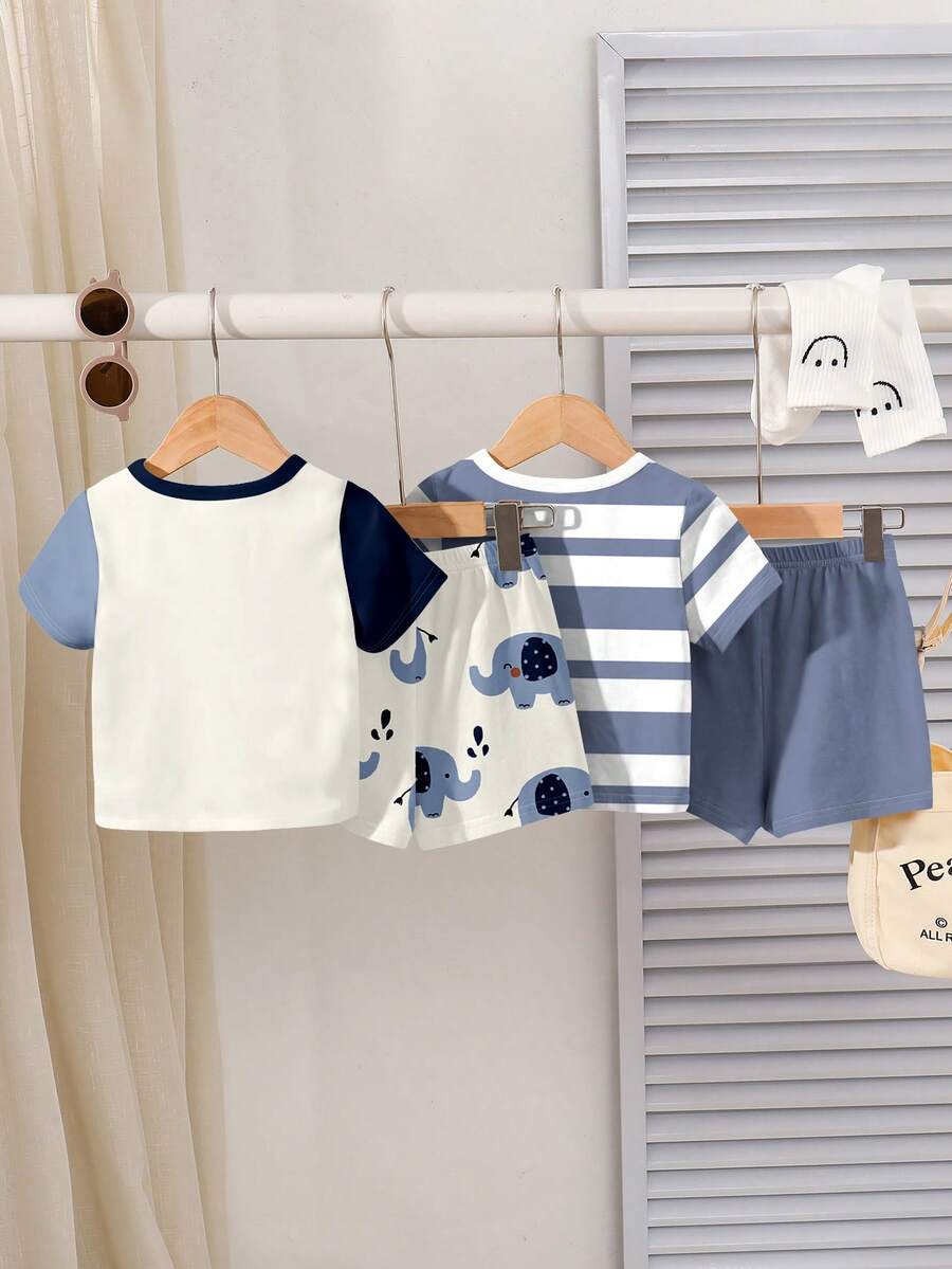 2pcs Boys Elephant Print T-Shirt & Shorts Set - Isabelline
