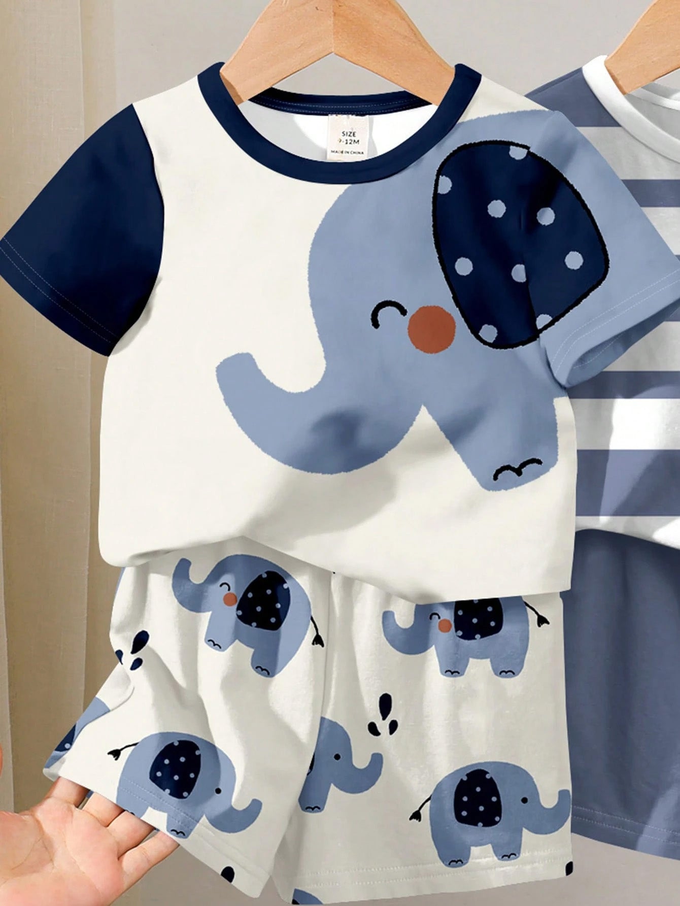 2pcs Boys Elephant Print T-Shirt & Shorts Set - Isabelline