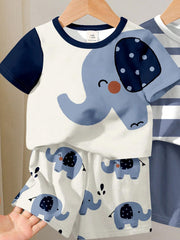 2pcs Boys Elephant Print T-Shirt & Shorts Set - Isabelline