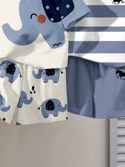 2pcs Boys Elephant Print T-Shirt & Shorts Set - Isabelline
