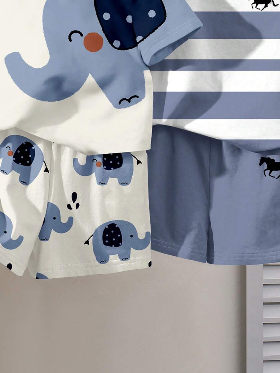 2pcs Boys Elephant Print T-Shirt & Shorts Set - Isabelline