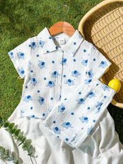 Baby Boys Elephant Print Collar Shirt & Shorts Set - Ivory