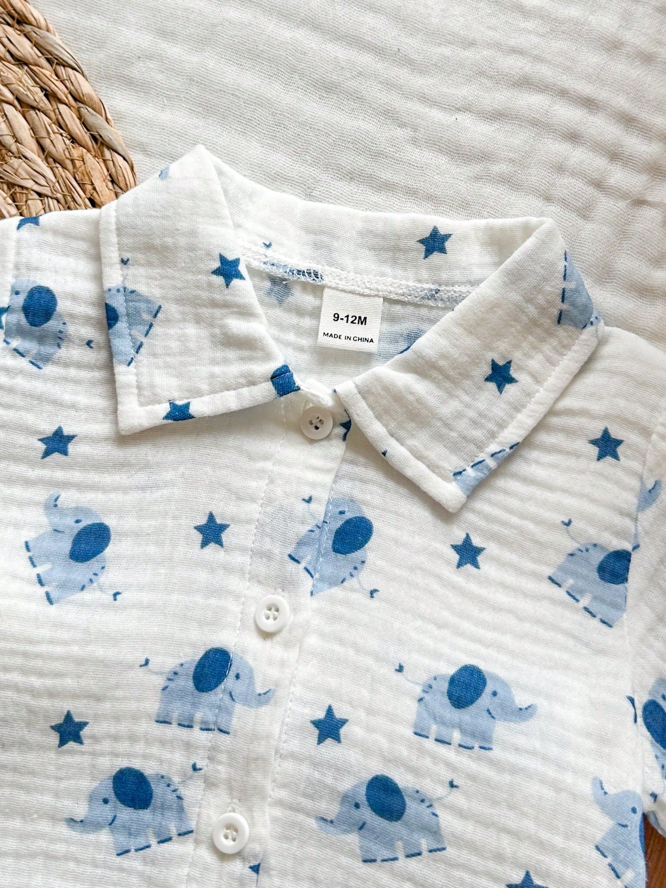Baby Boys Elephant Print Collar Shirt & Shorts Set - Ivory
