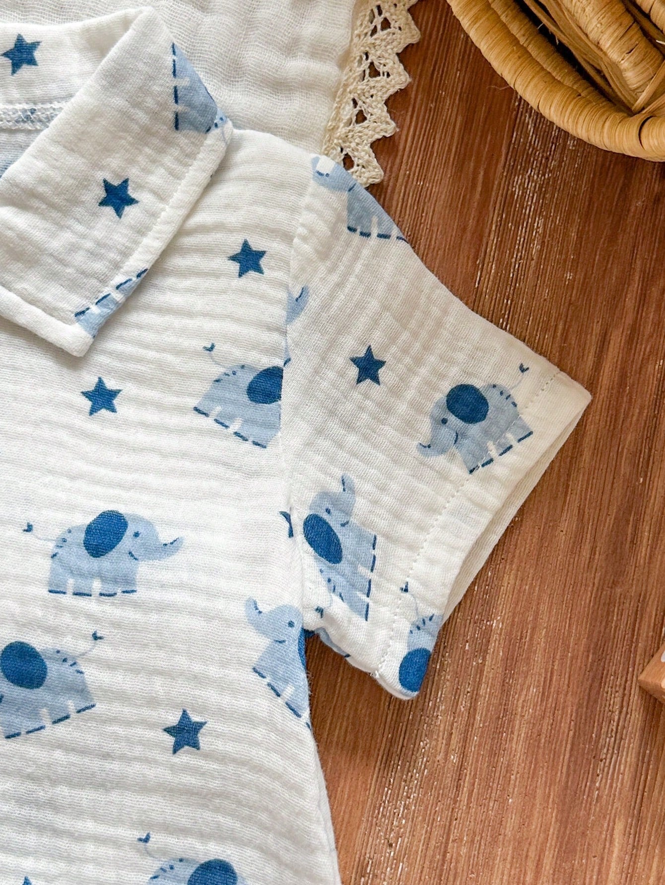 Baby Boys Elephant Print Collar Shirt & Shorts Set - Ivory