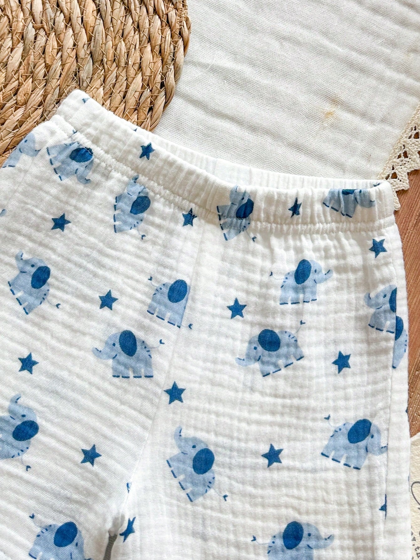 Baby Boys Elephant Print Collar Shirt & Shorts Set - Ivory