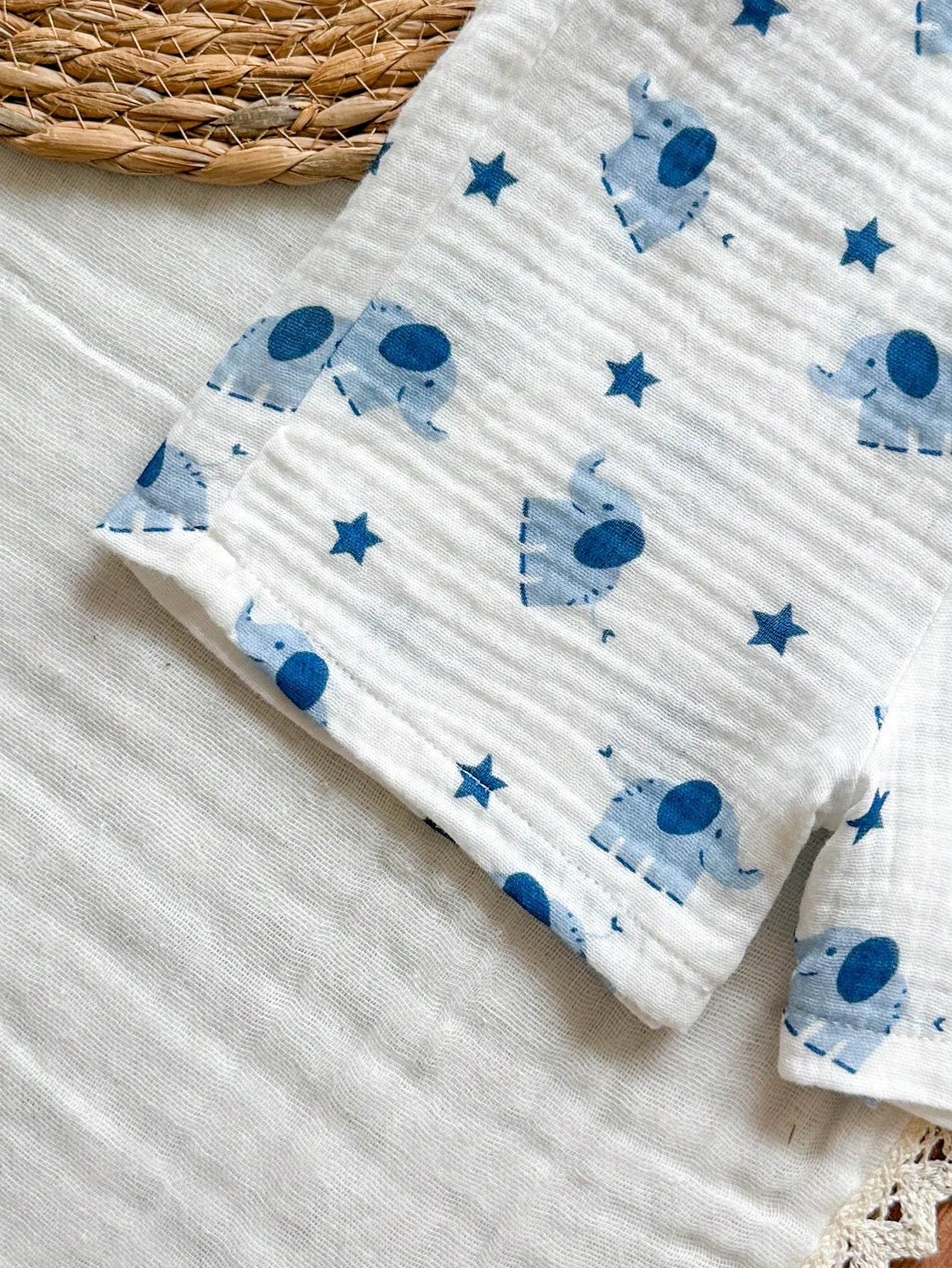 Baby Boys Elephant Print Collar Shirt & Shorts Set - Ivory