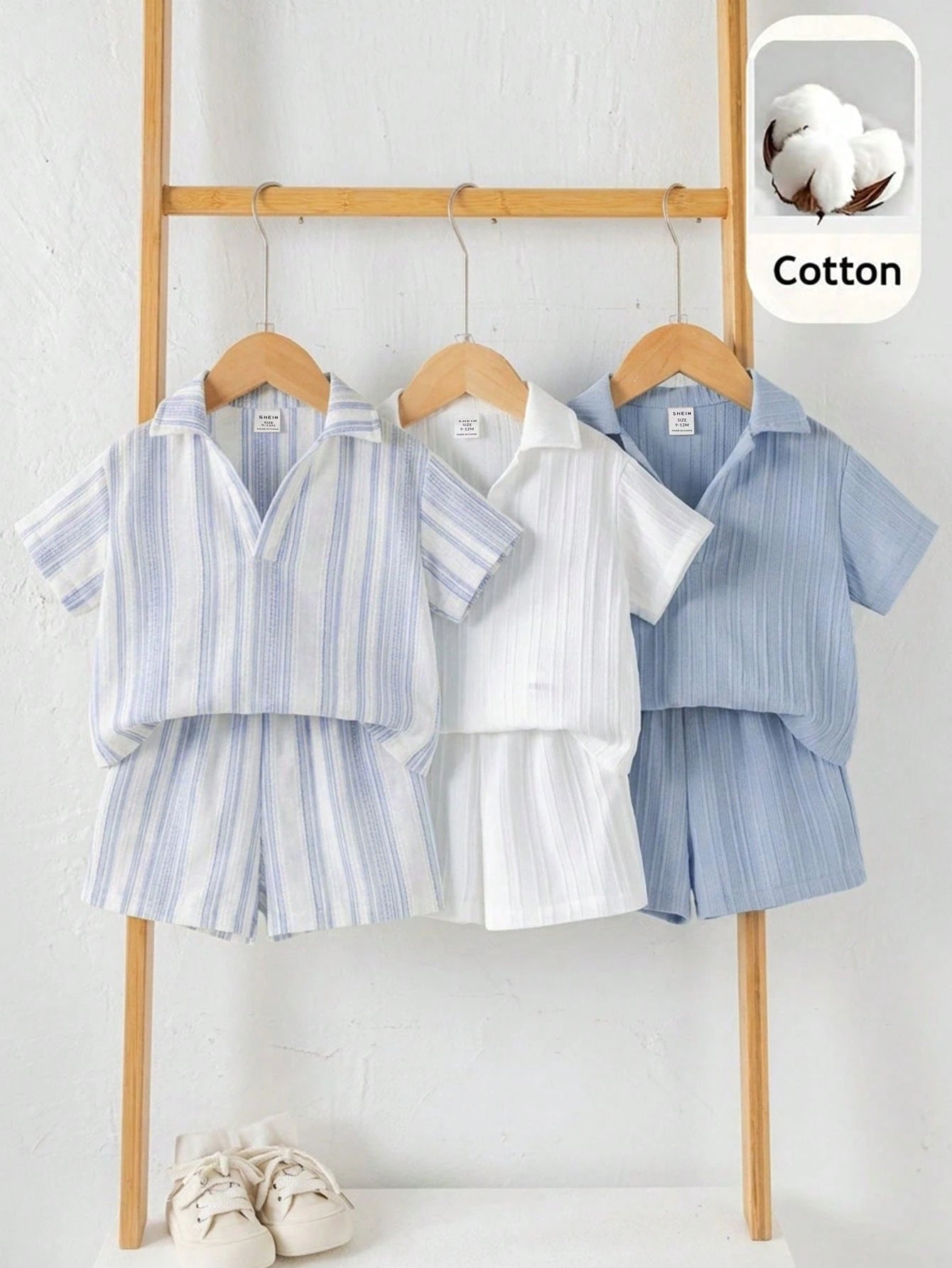 6pcs Boys Striped Cotton Polo Shirt & Shorts Set - Periwinkle | 21 ...